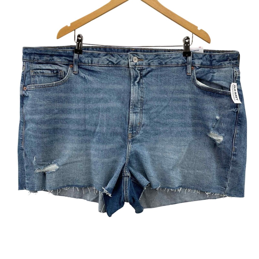 Old Navy OG Straight High Rise Cut-off Shorts Womens Plus 28 Blue Distressed NEW